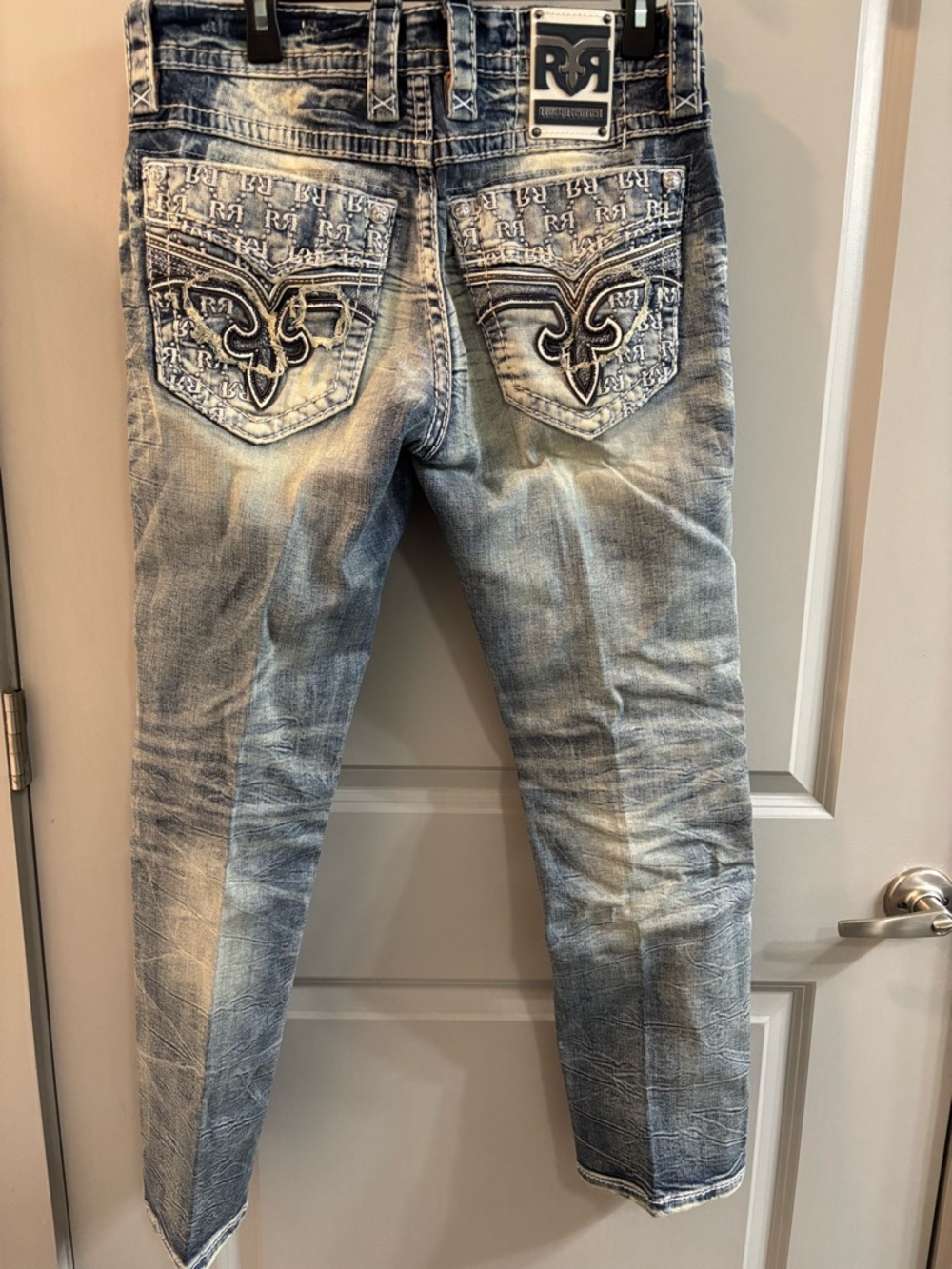 Rock Revival Men's Distressed Light Blue Washed Jeans - Picture 2 of 6